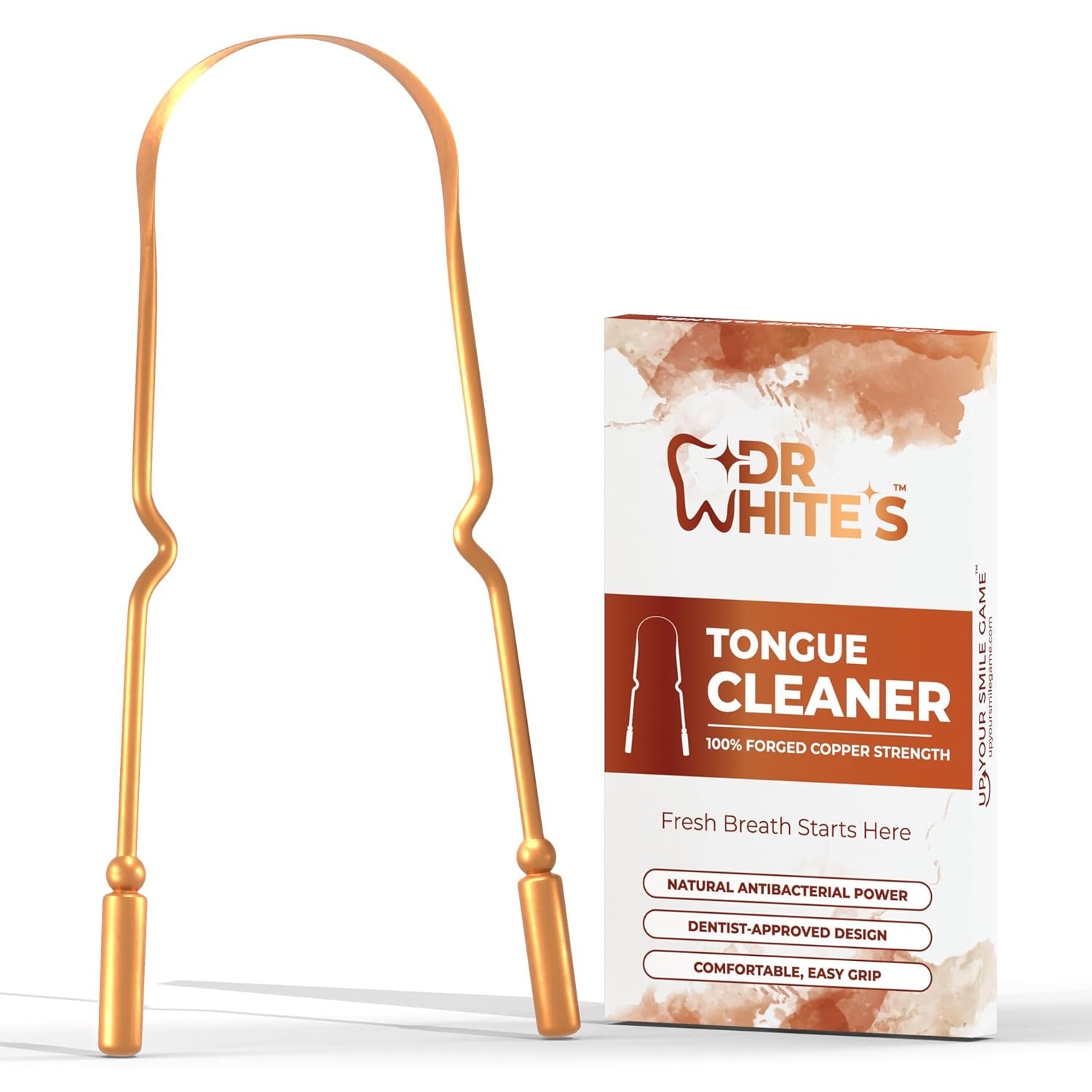 Dr. White’s Forged Copper Tongue Scraper – Dual Grip | 100% Solid Copper Tongue Cleaner for Fresh Breath | Traditional Two-Hand Design | Copper + Craft™