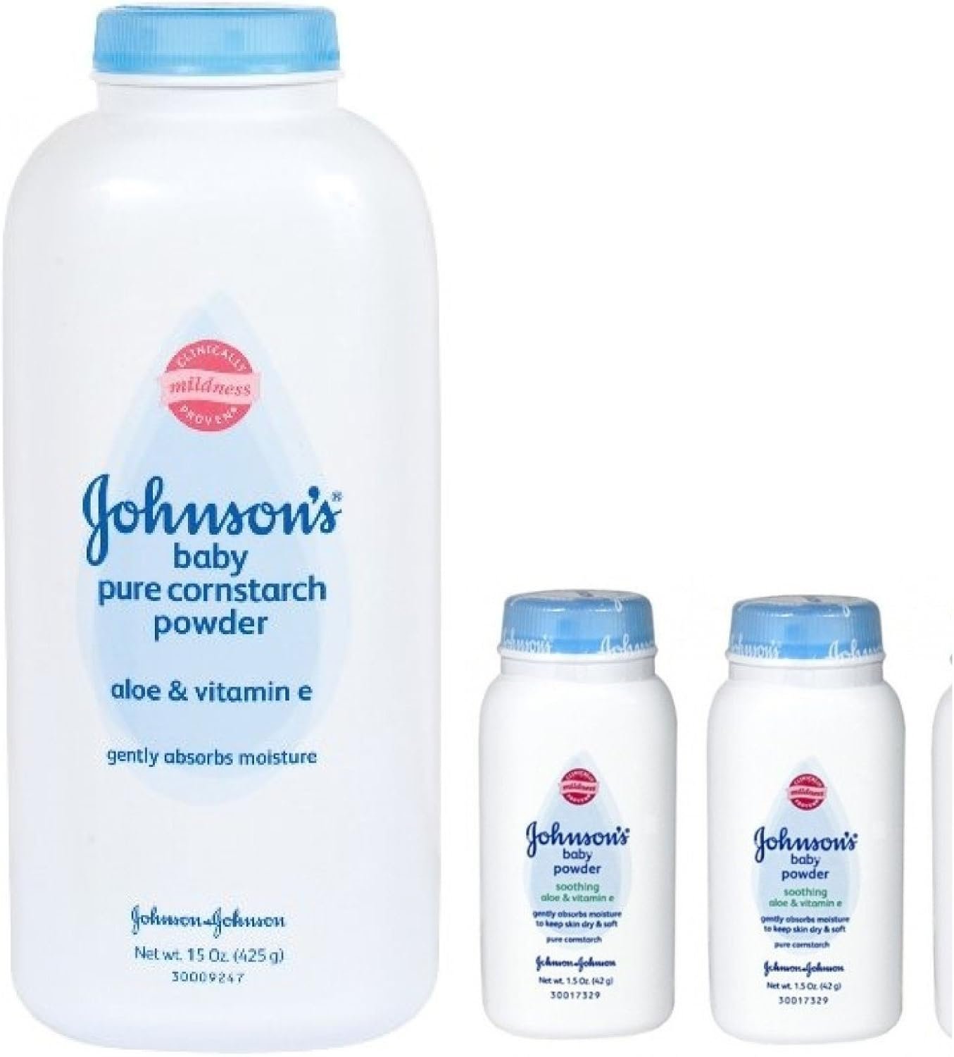 Johnson’s Pure Cornstarch Baby Powder 15 Oz + Johnson’s Pure Corstarch Travel Size 1.5 Oz, 2 pk