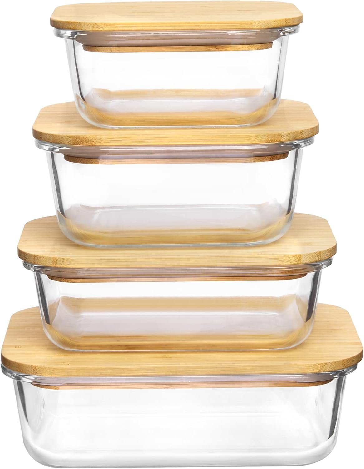 Vtopmart Glass Food Storage Containers with Bamboo Lids, 4 Pack Meal Prep Glass Containers Safe for Microwave, Oven, Freezer and Dishwasher, BPA Free