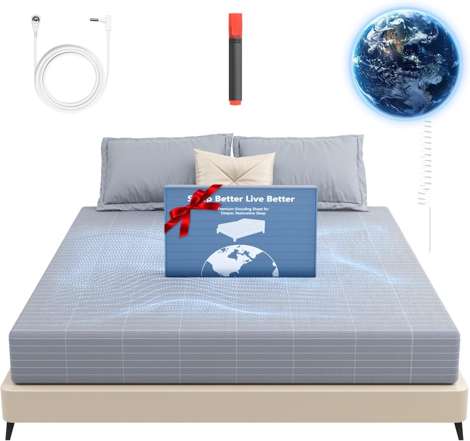 Grounding Sheets, 90% Organic Cotton+10% Pure Silver Fiber, Grounding Well Bed Sheets for Improved Sleep & Wellness, 15″ Deep Pocket Grounded Sheets Fitted Earthing Sheets(Gray, King)