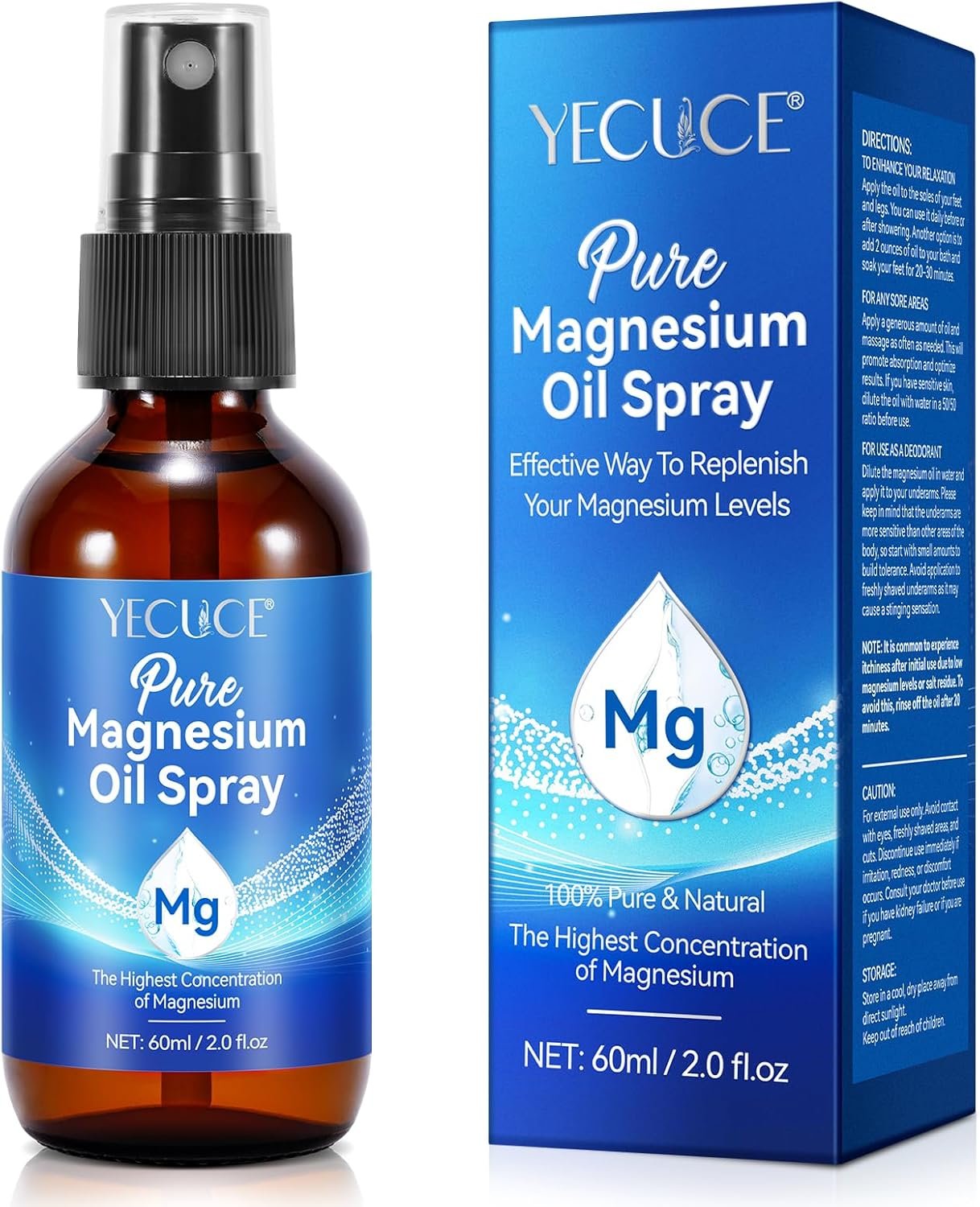 Magnesium Oil Spray – Pure Magnesium – Spray Magnesium for Feet & Sleep (2.02 Fl Oz), Blue