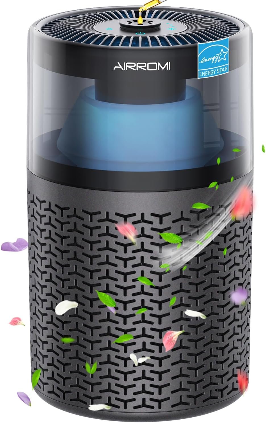 AIRROMI Pet Air Purifier for Home & Bedroom, HEPA Activated Carbon Filter, Removes Pet Dander & Odor, Allergies, Smoke, Hair, Night Light, Fragrance Sponge, Up to 658 ft², A2002 Grey