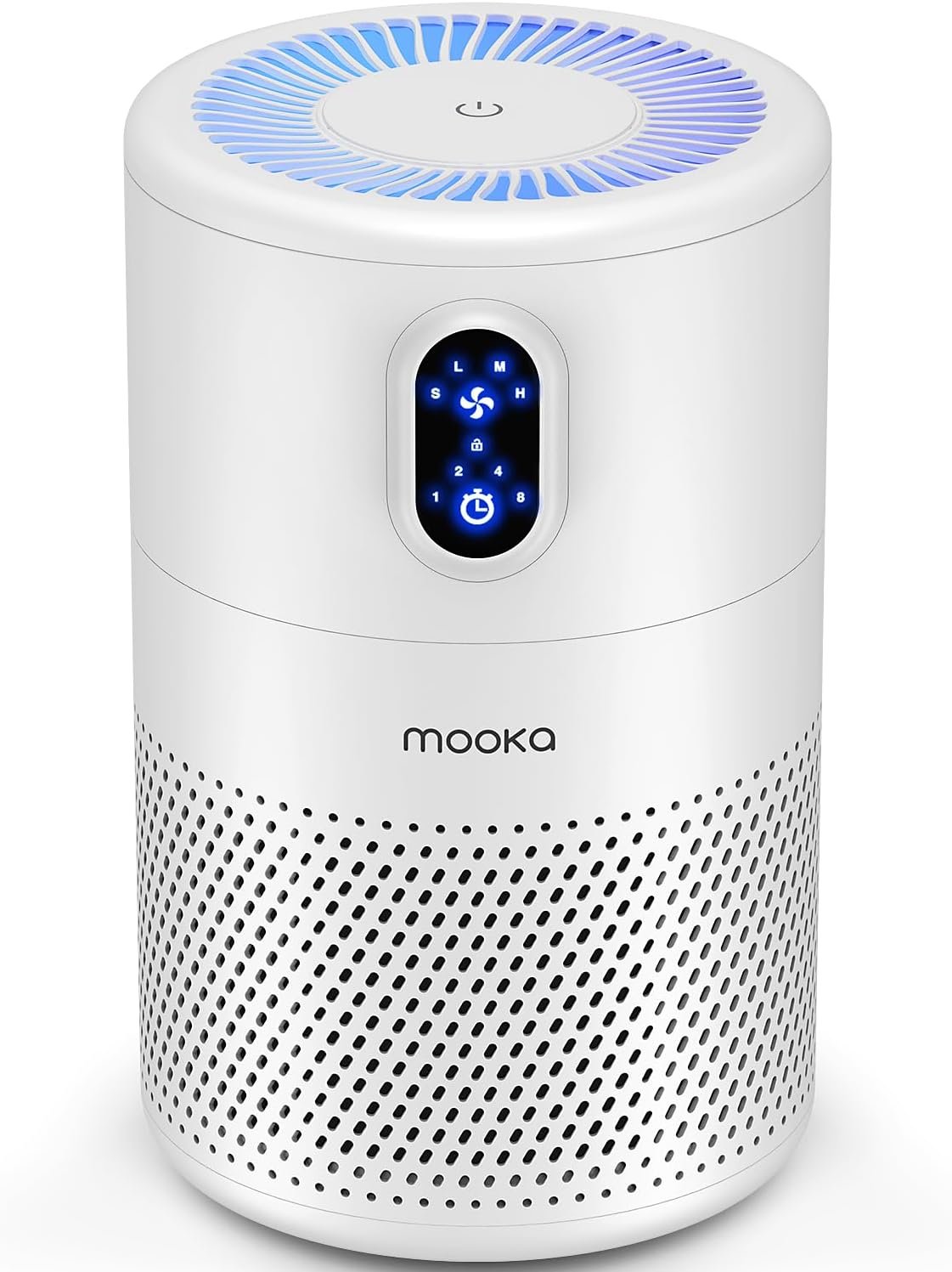 MOOKA Air Purifiers for Home Large Room up to 1076ft², H13 True HEPA Air Filter Cleaner, Odor Eliminator, Remove Smoke Dust Pollen Pet Dander, Night Light, B-D02L White