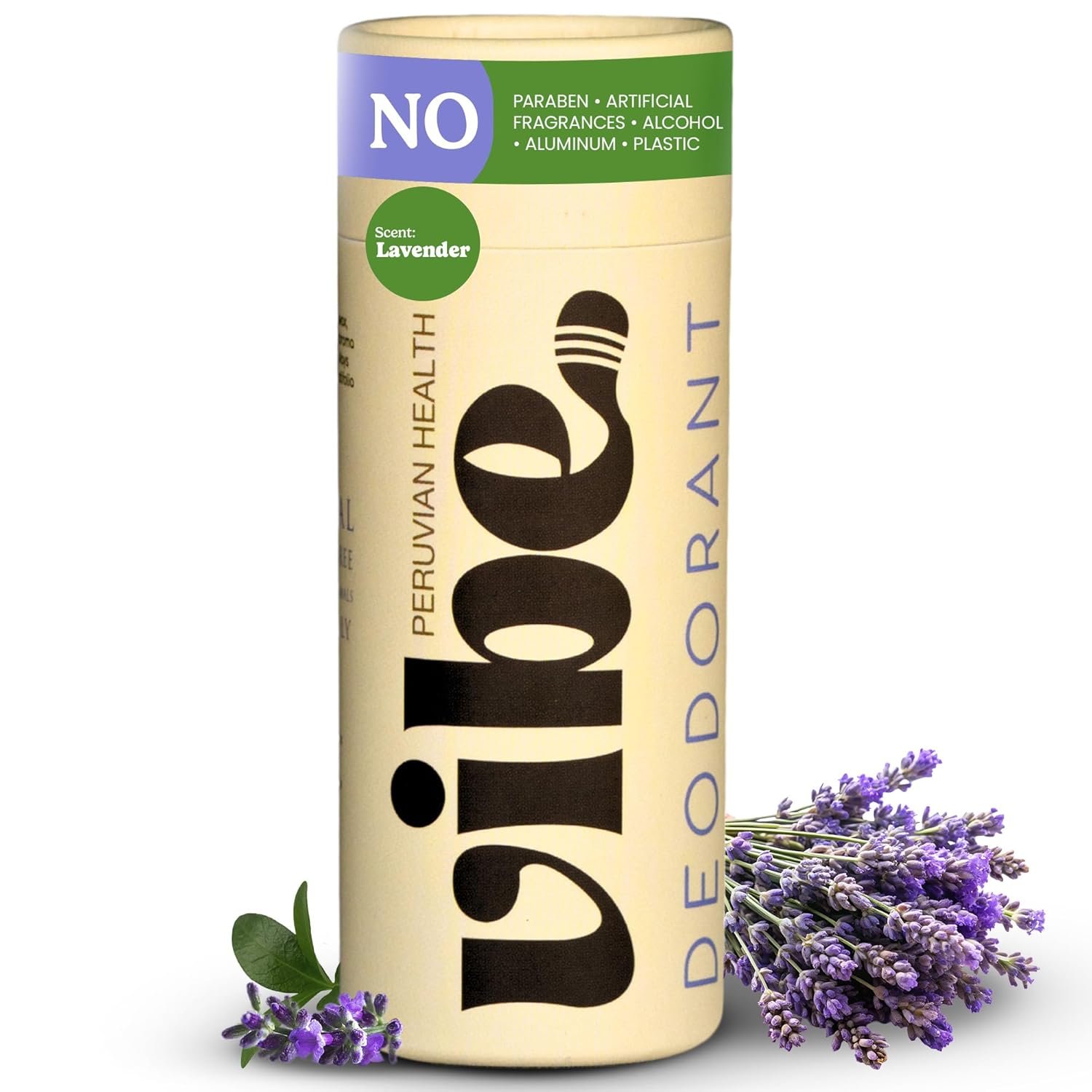 Vibe Aluminum Free Natural Deodorant for Women and Men – Long Lasting Odor Control with Organic Coconut Oil and Beeswax for Sensitive Skin, No Baking Soda or Parabens, Plastic Free (Lavender)