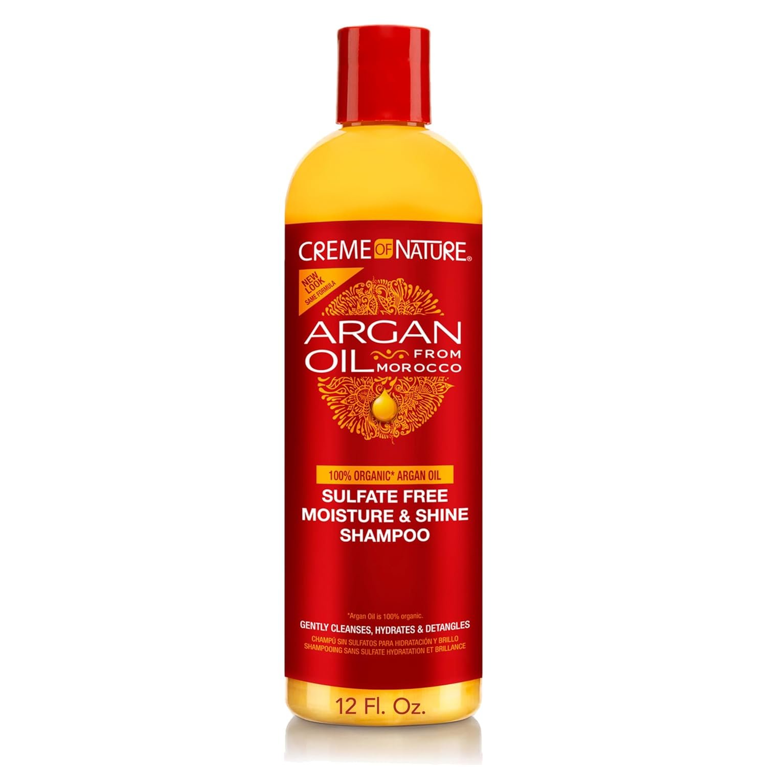 Creme of Nature Sulfate-Free Moisture & Shine Shampoo, Gently Cleanses, Hydrates & Detangles, Infused with 100% Pure Argan Oil from Morocco, 12 fl oz