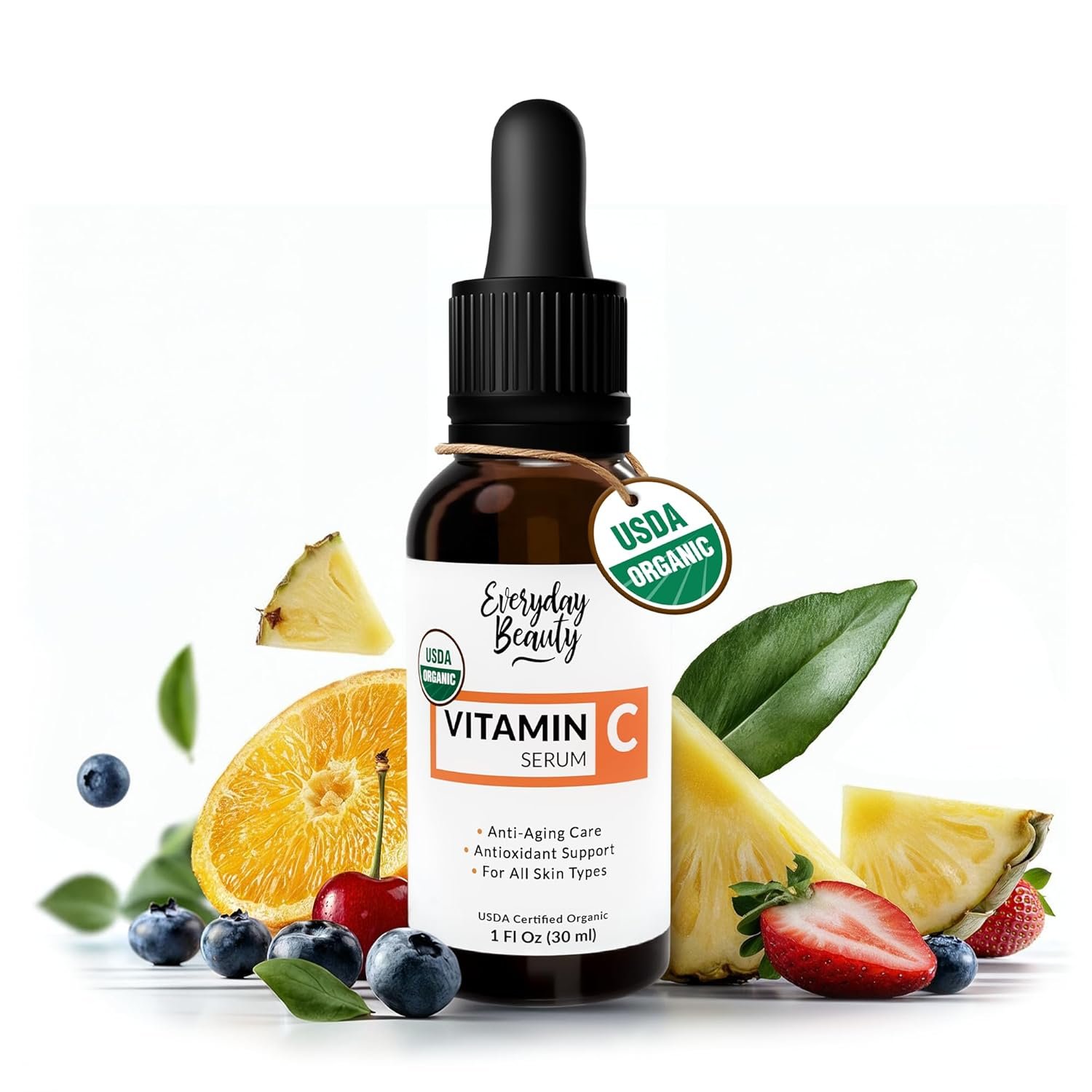 Organic Vitamin C Serum for Face – USDA Certified Facial Serum – Anti Aging For Fine Lines & Wrinkles – Potent Botanical Ingredients & Non GMO – 1 Fl Oz Glass Bottle & Dropper