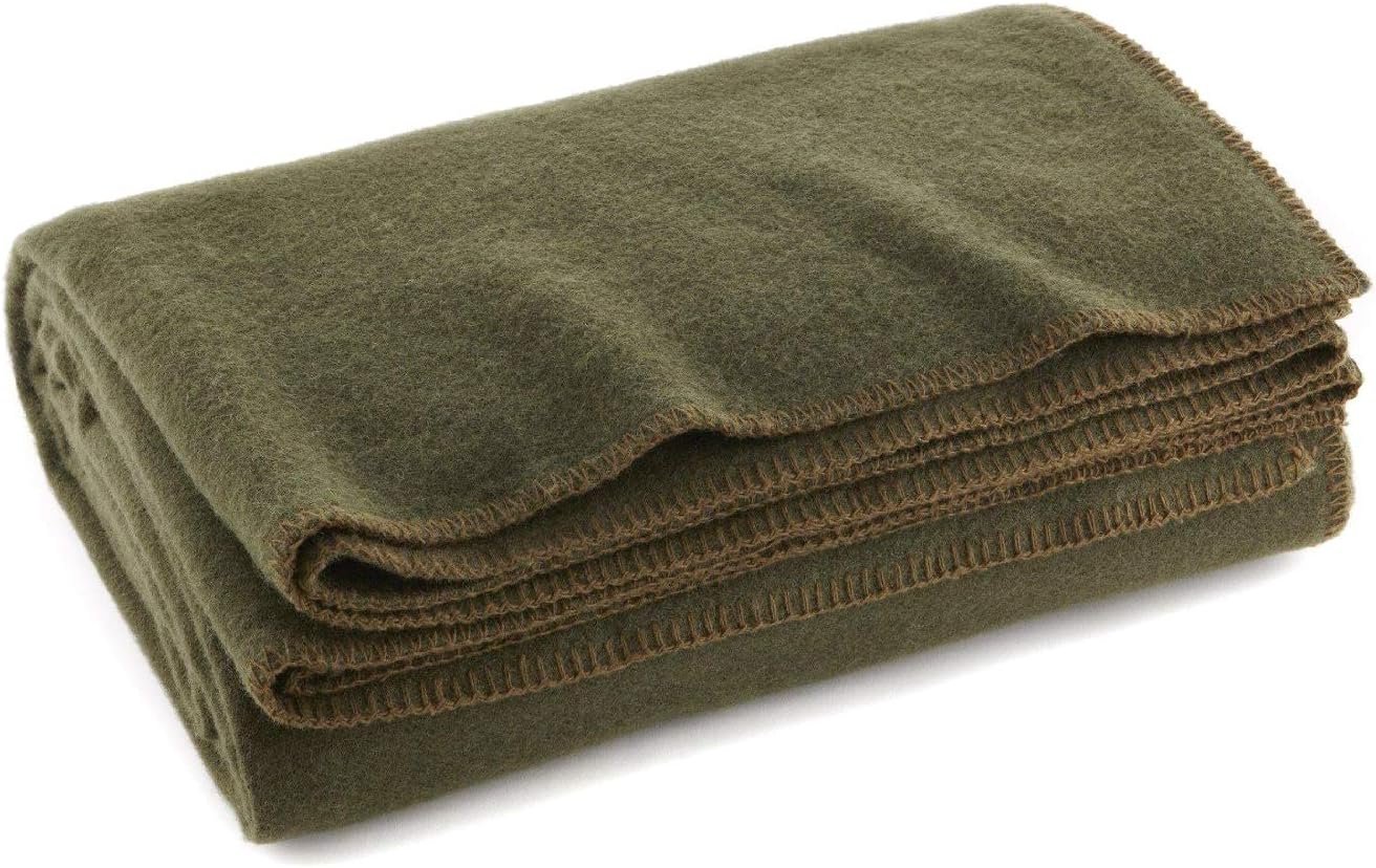 Olive Drab Green Warm Fire Retardant Blanket, 66″ x 90″ (80% Wool)-US Military Style