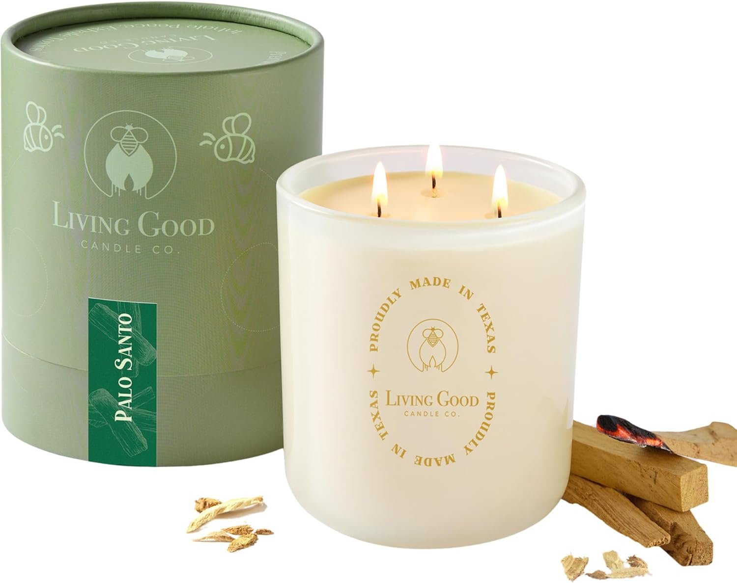 Palo Santo – Palo Santo & Bergamot Pure Beeswax Candle – 90+ Hours Long Burning Classically Designed Non-Toxic Scented Candles for Home Decor and Aromatherapy to Stress & Anxiety Relief – 15 Oz