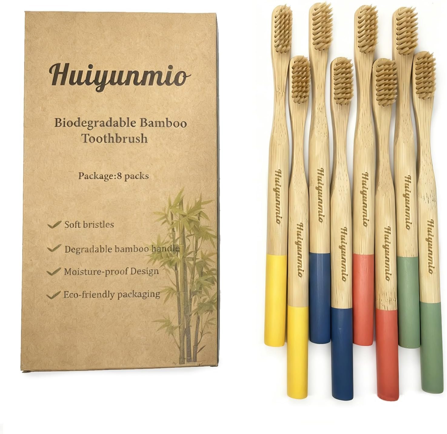 8 Pack Bamboo Toothbrushes – Soft Bristles, BPA Free, Eco-Friendly Natural Wooden Toothbrushes for Adults & Family, Zero Waste Compostable Handle