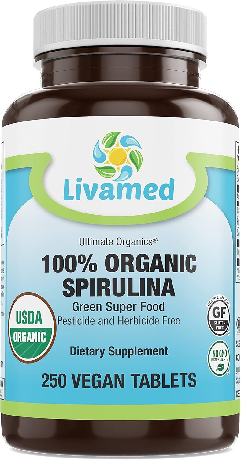 Livamed – 100% Organic Spirulina 500 mg Veg Tabs 250 Count