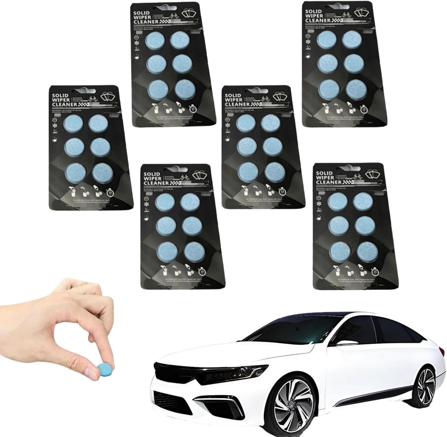 Windshield Washer Tablets, Fast Dissolving, Solid Windshield Wiper Fluid, for Cleaning Car Windshield, Mirrors and Windows (6)