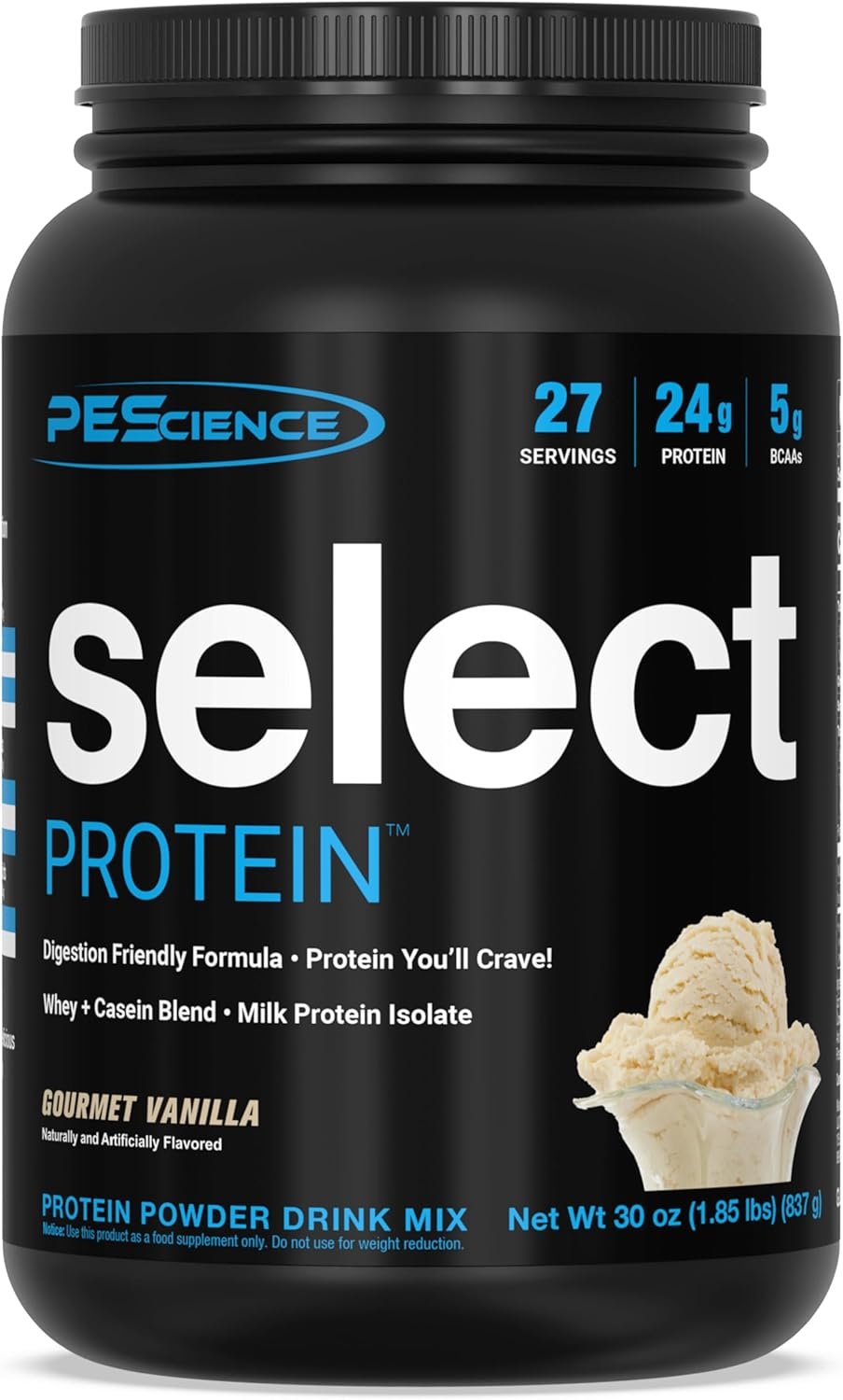 PEScience Select Protein Powder, Whey and Casein Blend, Clean Protein Powder for Women and Men, Low Calorie, Low Carb, Keto Friendly, Gluten Free – Gourmet Vanilla – 27 Servings
