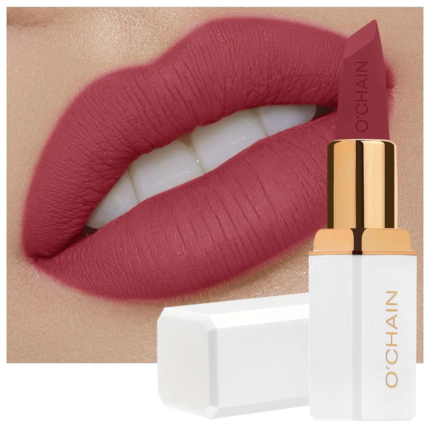 O’CHAIN Red Matte Lipstick, Long Lasting Full Coverage Non-Transfer Lipstick for Women Infused with Jojoba Oil and Vitamin E, Cruelty-Free & Vegan (11 CHERRY) 0.12 Oz