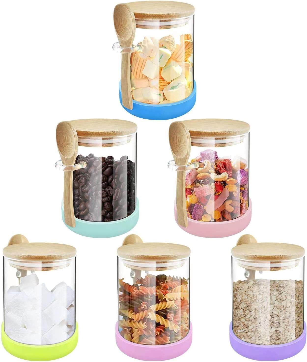 Glass Jars with Bamboo Lids and Spoons, 18.26 oz Borosilicate Glass Jars Overnight Oats Containers, Airtight Clear Food Storage Canister for Cookie, Candy, Coffee Bean, Sugar, Spices, Dry Goods