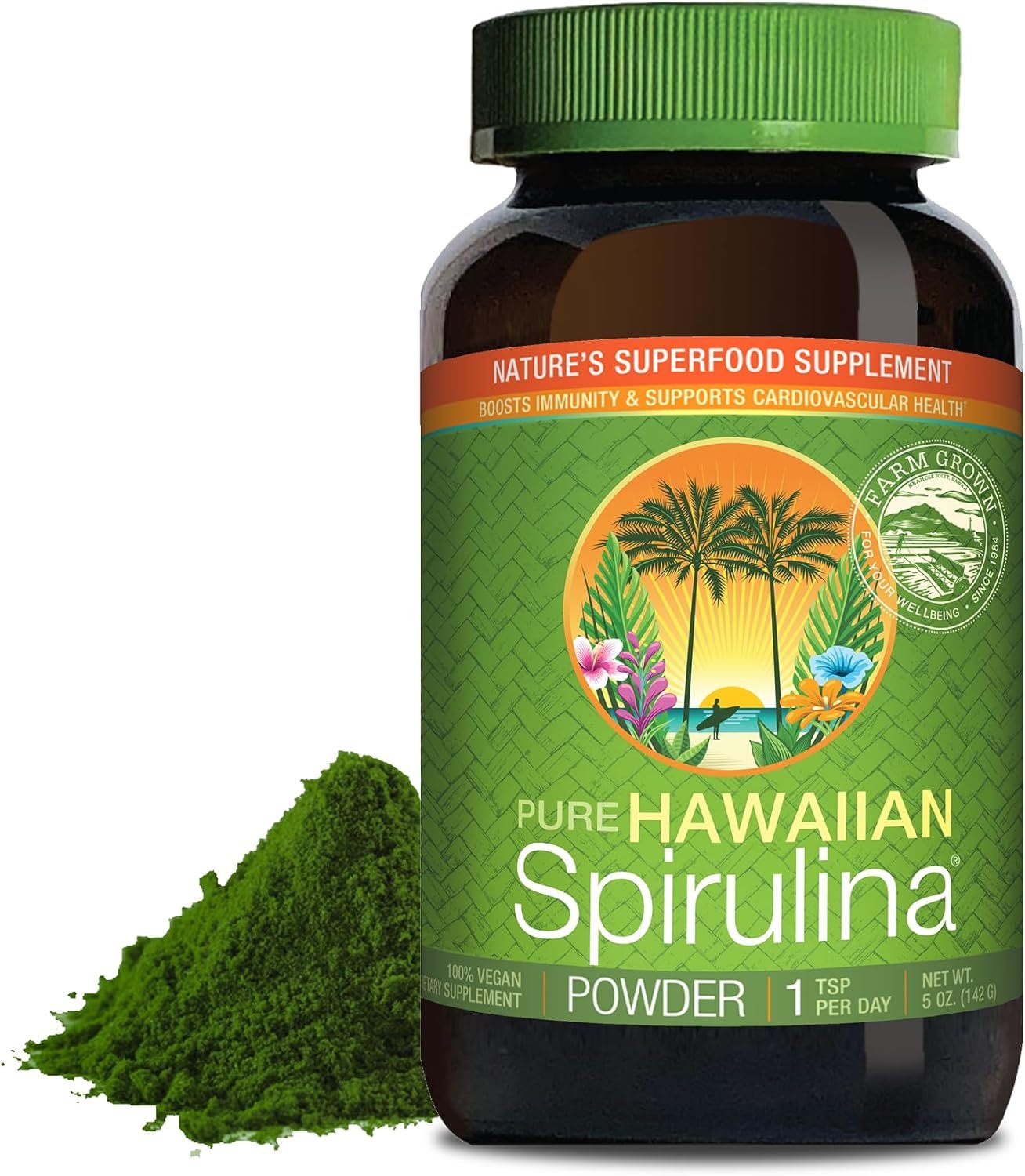 Nutrex Hawaii Pure Hawaiian Spirulina Powder – Vegan Superfood, Farm Grown in Kona, Non-GMO, Immune Support & Cellular Energy, 5 Oz