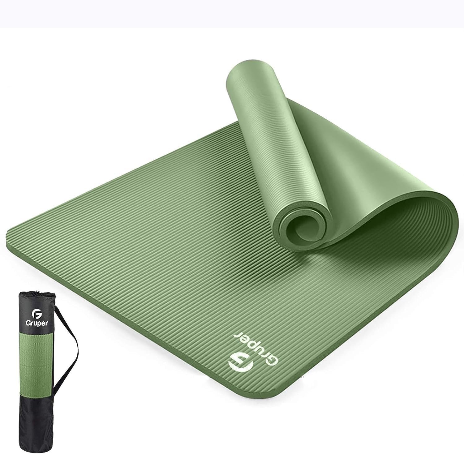 Gruper Yoga Mat Non Slip NBR Extra Thick Yoga Mat, 72″L x 32″/24″W x 0.6″/0.4″TH (185cm x 80cm/61cm x 15mm/10mm), Anti-Tear Exercise Mat with Carrying Strap and Bag, Workout Mats for Yoga, Pilates