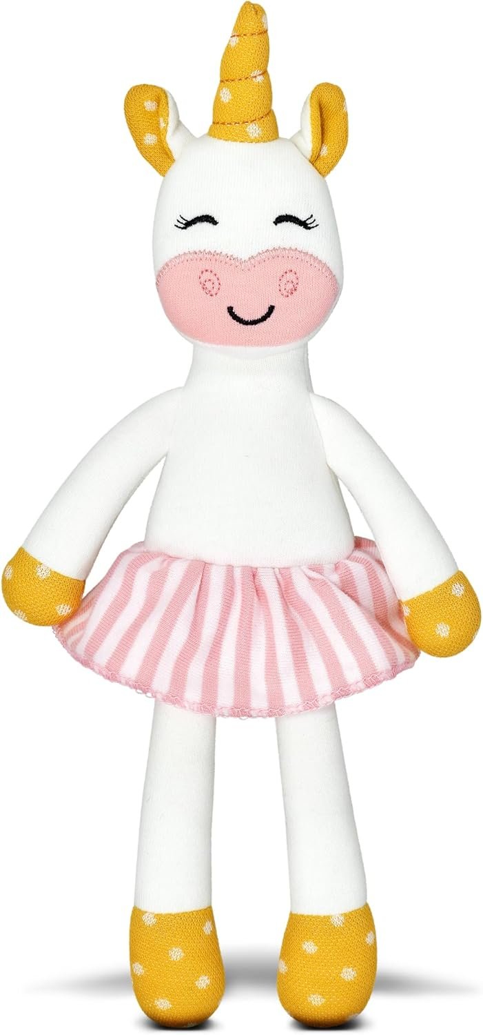 Apple Park Organic Farm Buddies Dancing Unicorn 11.5″ Soft Toy | Non-Toxic, Hypoallergenic, 100% Organic Cotton for 0m+ | Stuffed Animal (White)