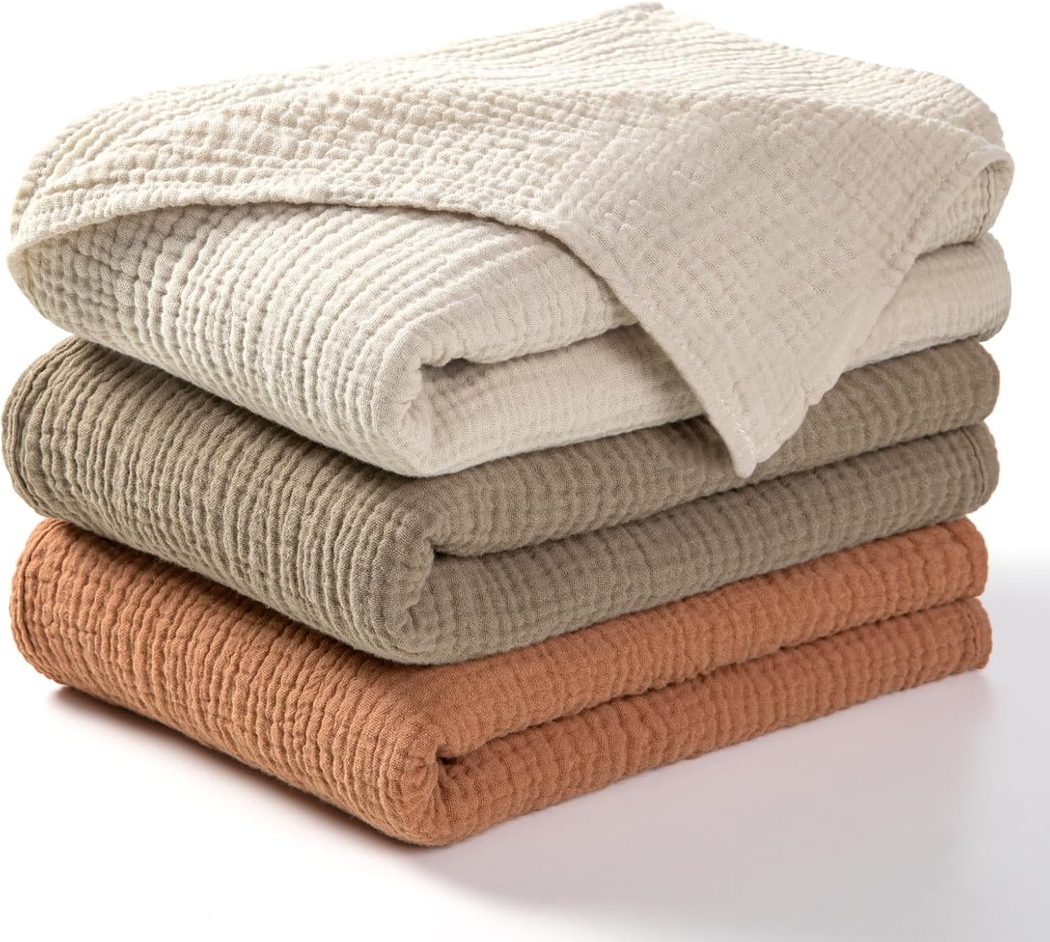 lulumoon Muslin Swaddle Blanket Baby – Cotton Swaddling Blanket Soft Baby Receiving Blankets Neutral 3Pack(Olive)