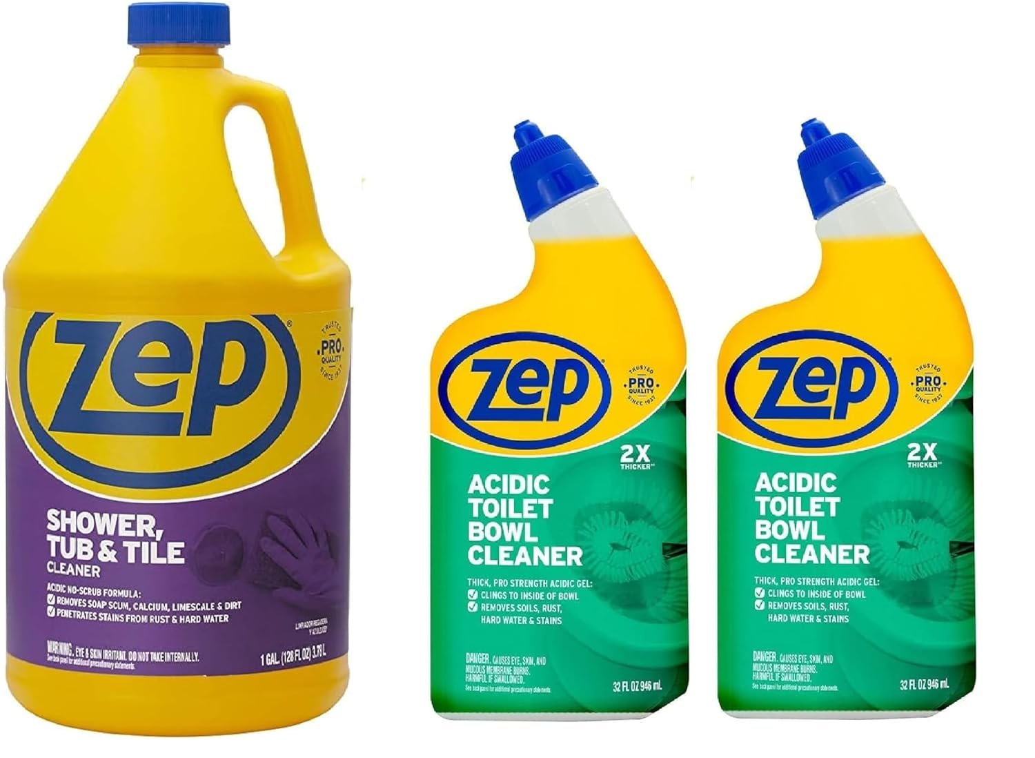 Zep ZUSTT128 Shower Tub and Tile Cleaner 1 Gallong Acidic Toilet Bowl Cleaner, 32 Oz (2 Pack)