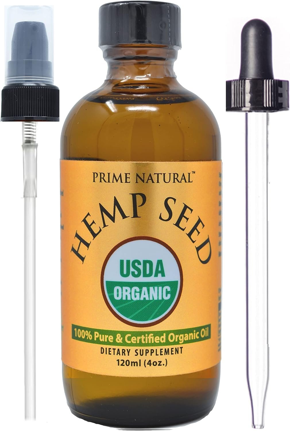 Prime Natural Organic Hemp Seed Oil 4oz – USDA Certified – Sativa Oil – Pure, Cold Pressed, Virgin, Unrefined, Vegan, Food Grade – High Omega 3 6 9 Fatty Acids – Good for Face, Body, Skin & Hair Care