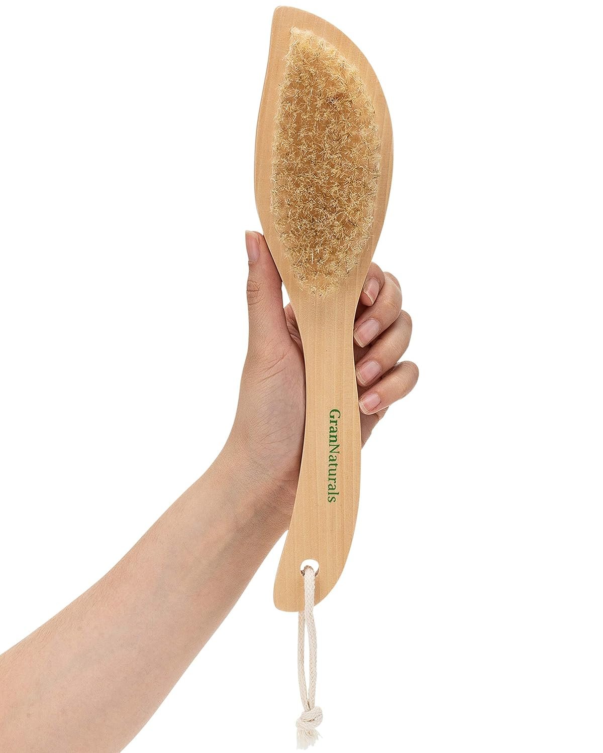 GranNaturals Dry Skin and Body Brush – 11.4 Inches – Improve Blood Circulation, Exfoliate Skin, Reduce Cellulite – Curved Natural Bristle Exfoliating Brush for Back, Legs, Feet