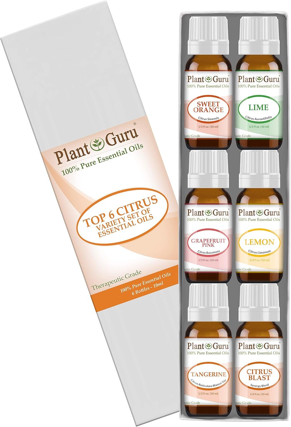 Citrus Essential Oil Set 6-10 ml 100% Pure Therapeutic Grade Cold Pressed from Peels of Sweet Orange, Lime, Pink Grapefruit, Lemon, Tangerine and Citrus Blast Blend Great for Aromatherapy Diffuser