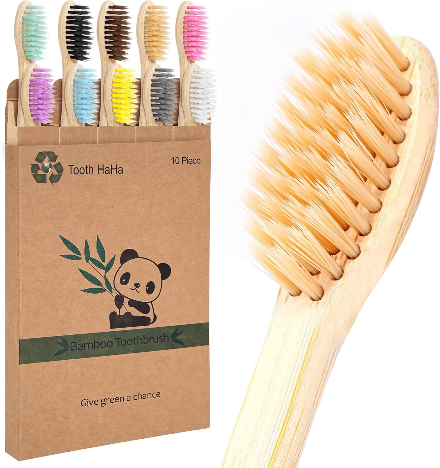 Bamboo Toothbrushes, 10 Pack BPA-Free Soft Tapered Bristles, Eco-Friendly, Natural Wooden, Green Toothbrush, Organic Toothbrushes Travel Set