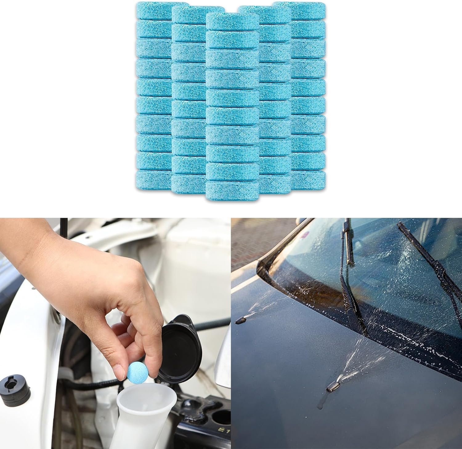 50PCS Car Windshield Washer Tablets, Windshield Washer Fluid, Windshield Wiper Fluid Solid Effervescent Tablet, Concentration Wiper Fluid Tablets for Car Kitchen Window Glass Cleaning