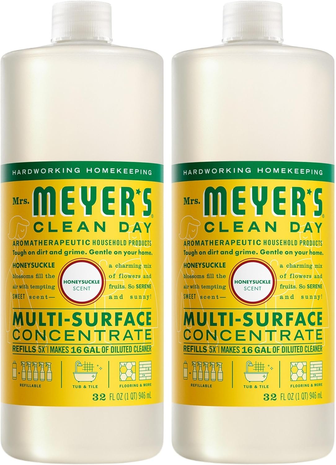 MRS. MEYER’S CLEAN DAY Multi-Surface Cleaner Concentrate, Use to Clean Floors, Tile, Counters, Honeysuckle, 32 Fl. Oz – Pack of 2