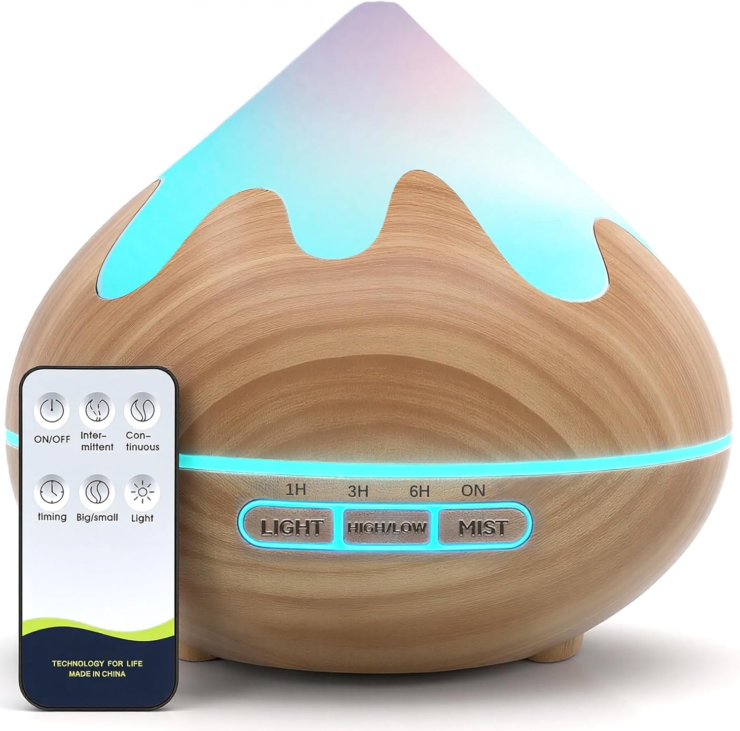 500ML Essential Oil Diffuser, Aromatherapy Diffuser with Remote Control, Multifunctional Air Diffusers for Home Office Room, Fragrance Aroma Diffuser with 7 Color LED & 2 Mist Mode, Brown