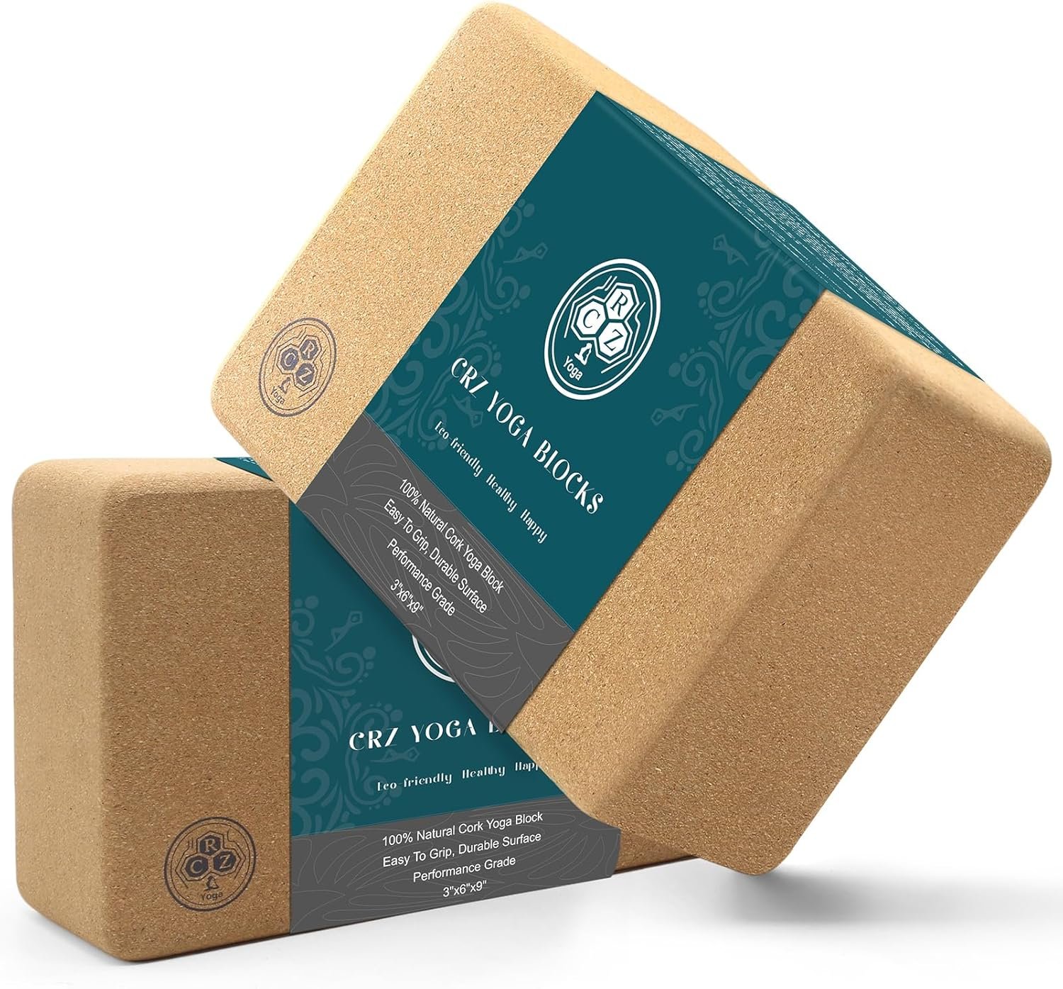 Cork CRZ Yoga Blocks, 2 Pack Natural Cork Blocks, High Density with Non Slip Surface, Eco-Friendly Yoga Accessories and Ideal for Yoga, Pilates,Stretching