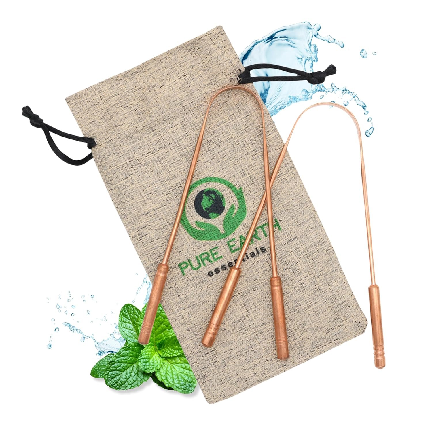 Pure Copper Tongue Scraper for Adults and Kids – Ayurvedic Tongue Cleaner with Case – Reusable Copper Tongue Cleaner for Fresh Breath and Daily Oral Care by PURE EARTH Essentials (2 Pieces/Pack)