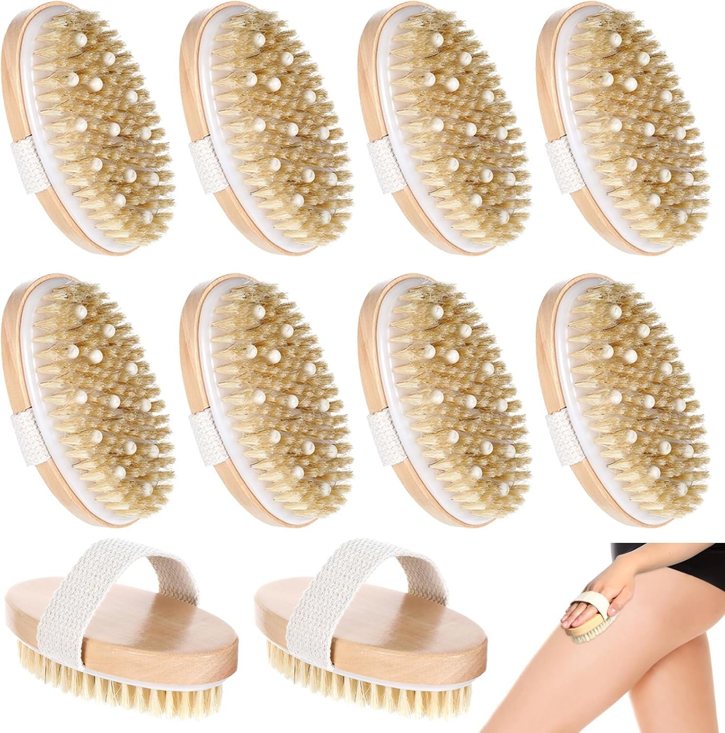 10 Pcs Dry Brushing Body Brush Exfoliating Brush with Massage Nodule Dry Skin Body Scrubber for Shower Bath Back Circulation Improvement Dead Skin Remove Beauty Exfoliator (4.92 x 2.56 Inches)