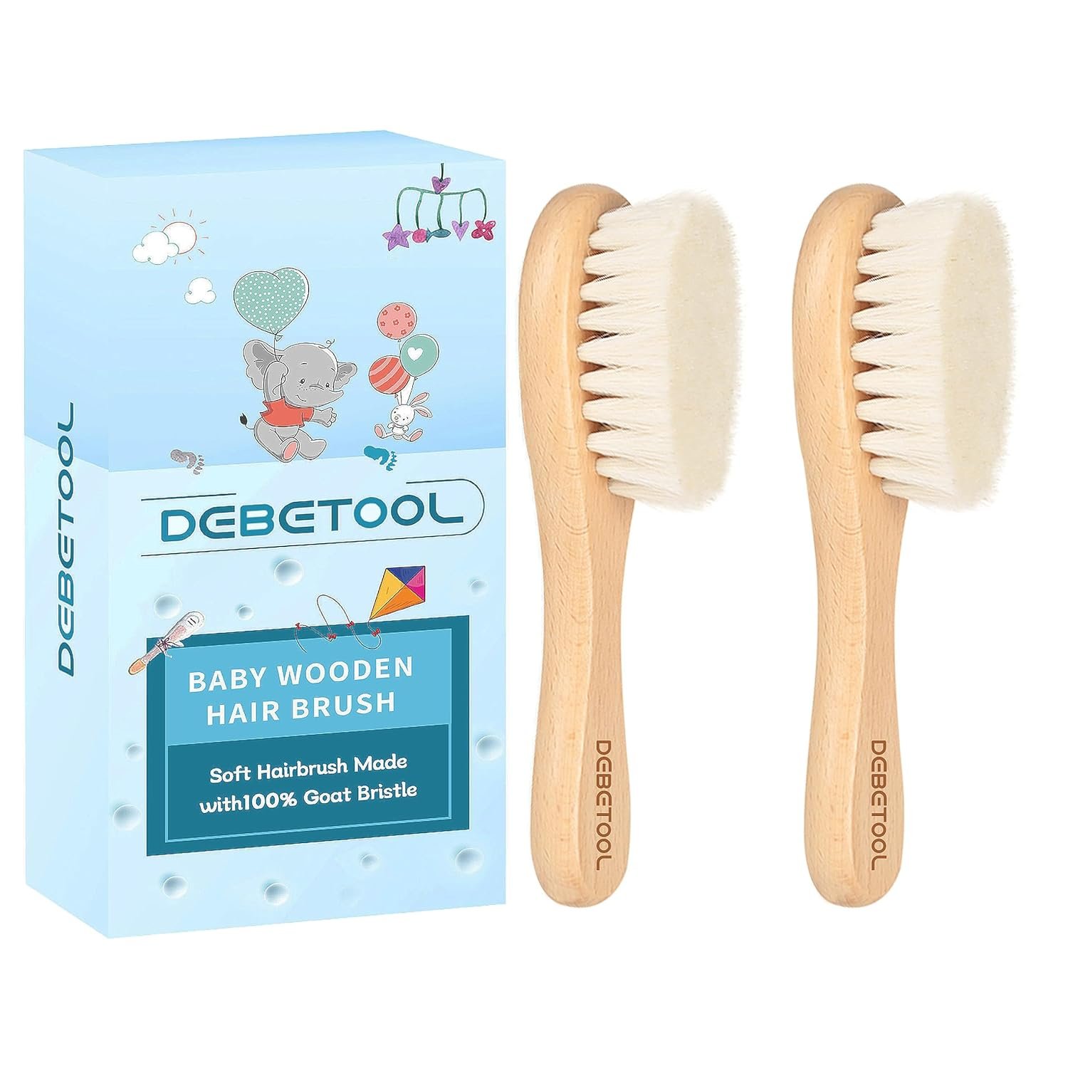 Baby Hair Brush, 2 Packs – Natural Wooden Brush with Premium Goat Bristle, Ideal for Newborns & Toddlers, Promotes Healthy Hair Growth, Prevents Scalp Irritation, Off-white