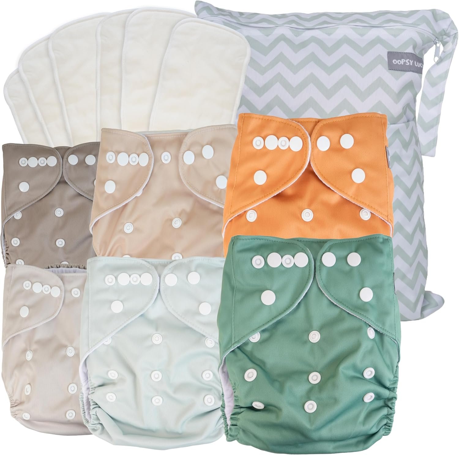 Cloth Diapers 6 Pack with 6 Inserts & Wet Bag – Reusable, Adjustable Fit for Babies & Toddlers – One Size Diapers That Grow with Your Baby – Machine Washable & Eco-Friendly