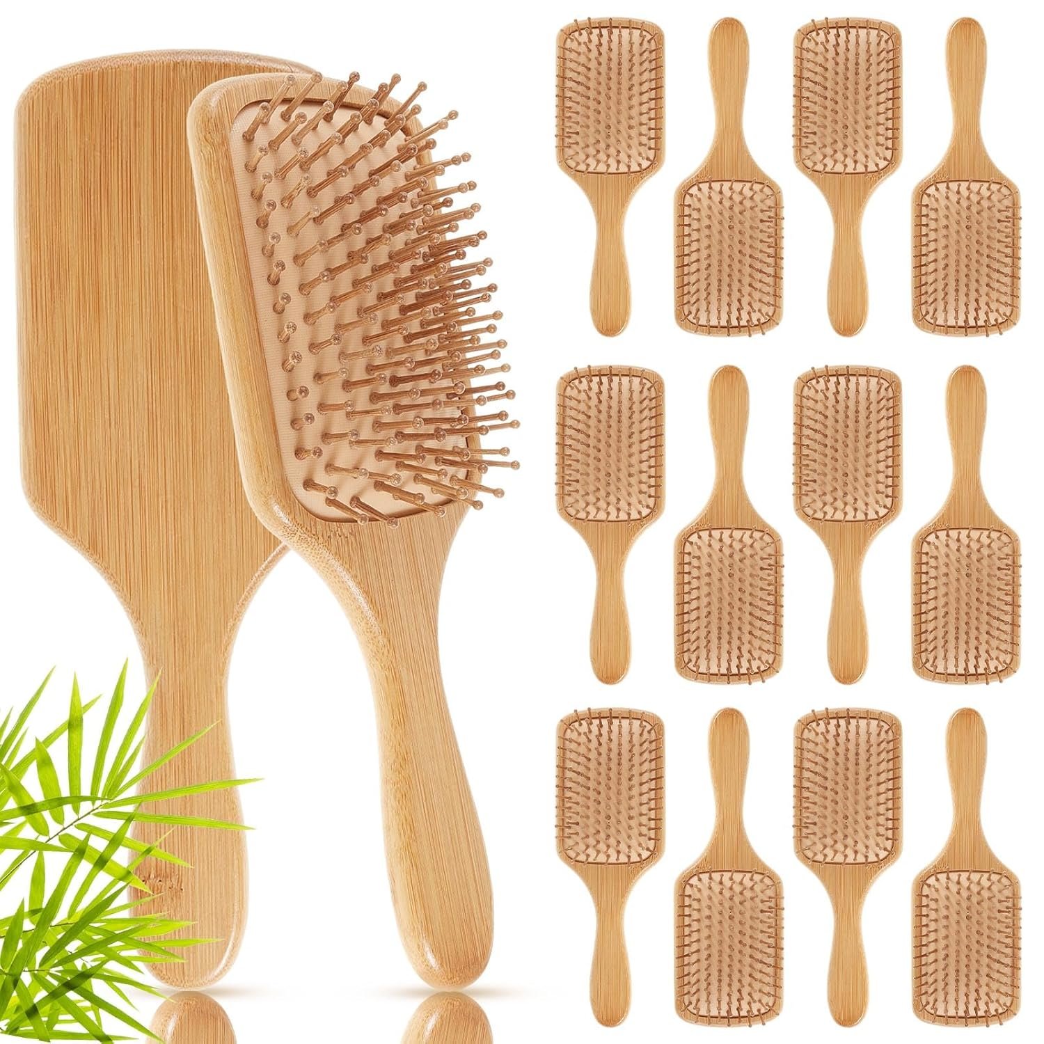 Tessco for you 12 Pcs Bamboo Hair Brushes Bulk Blank Wooden Paddle Brush Natural Scalp Massage Anti Static Hairbrush Engraving DIY Gifts for Women, Party, Wedding(9.65” X 3.35”,Natural)