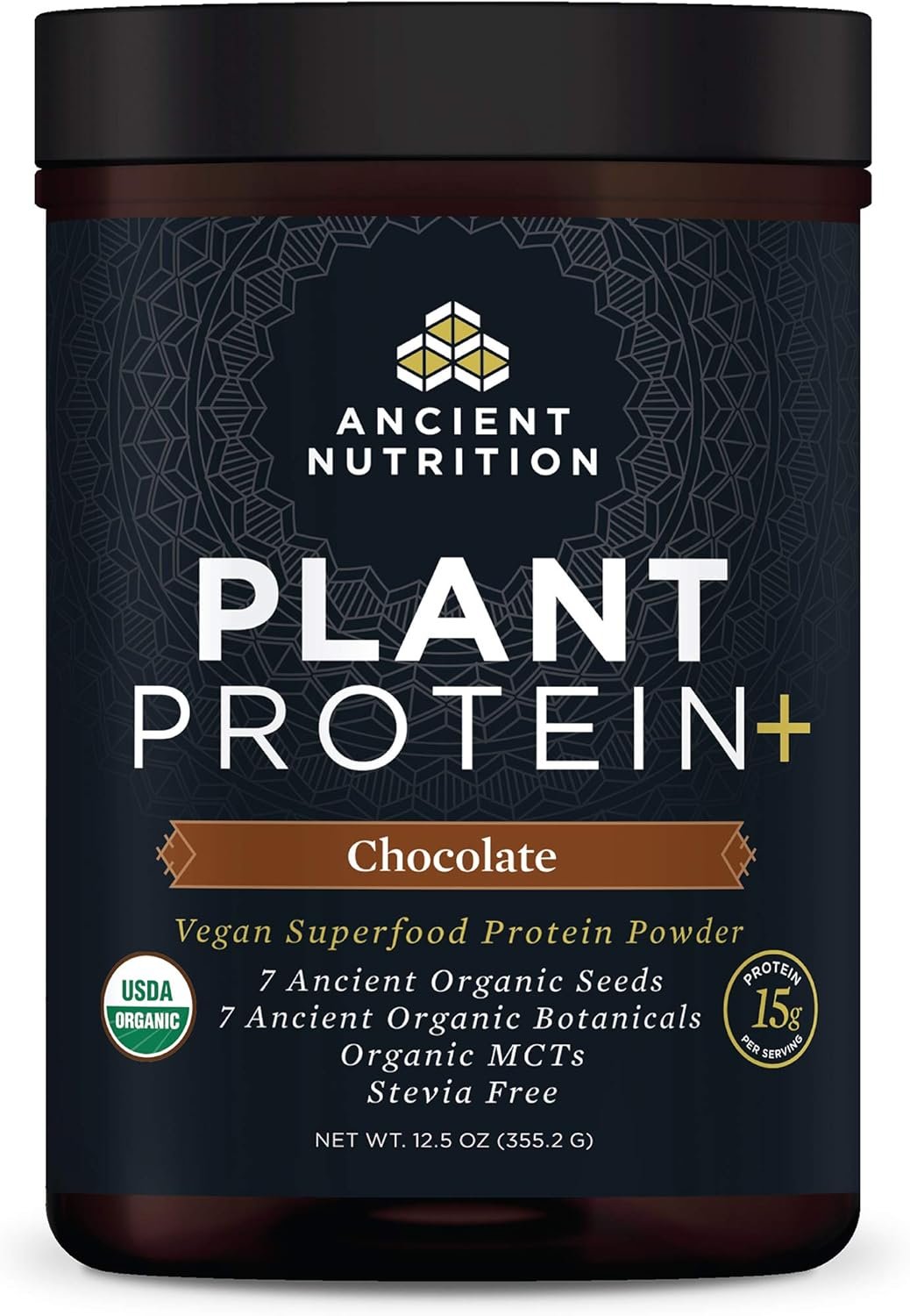Ancient Nutrition Plant Based Protein Powder, Plant Protein+, Chocolate, Organic Vegan Superfoods Supplement, 15g Protein Per Serving, Gluten Free, Paleo Friendly 12 Serving