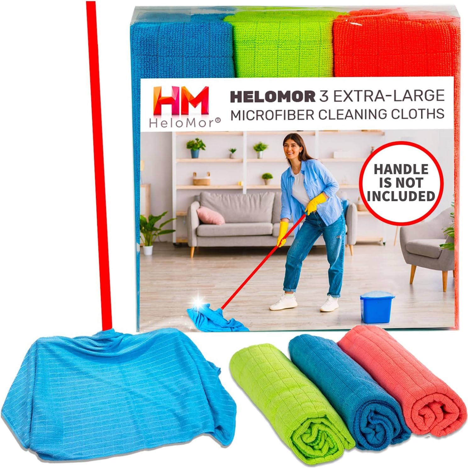 HELOMOR 3 Extra Large Microfiber Cleaning Cloths, 30″x18″ Floor Towels for Squeegee Mop, Reusable Multi-Purpose Cleaning Rags for House, Kitchen, Car & Windows, Highly Absorbent, Lint-Free