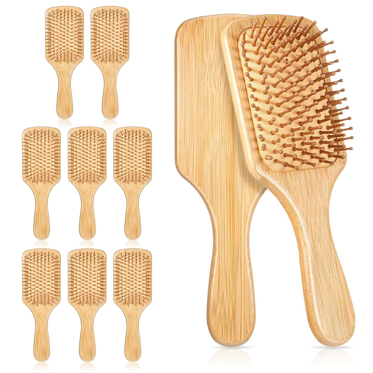 simarro 10 Pcs Wooden Bamboo Hair Brush, Bulk Anti Static Wooden Paddle Brush Scalp Massage Bamboo Bristles Styling Curly Long Hair Growth for Women Men
