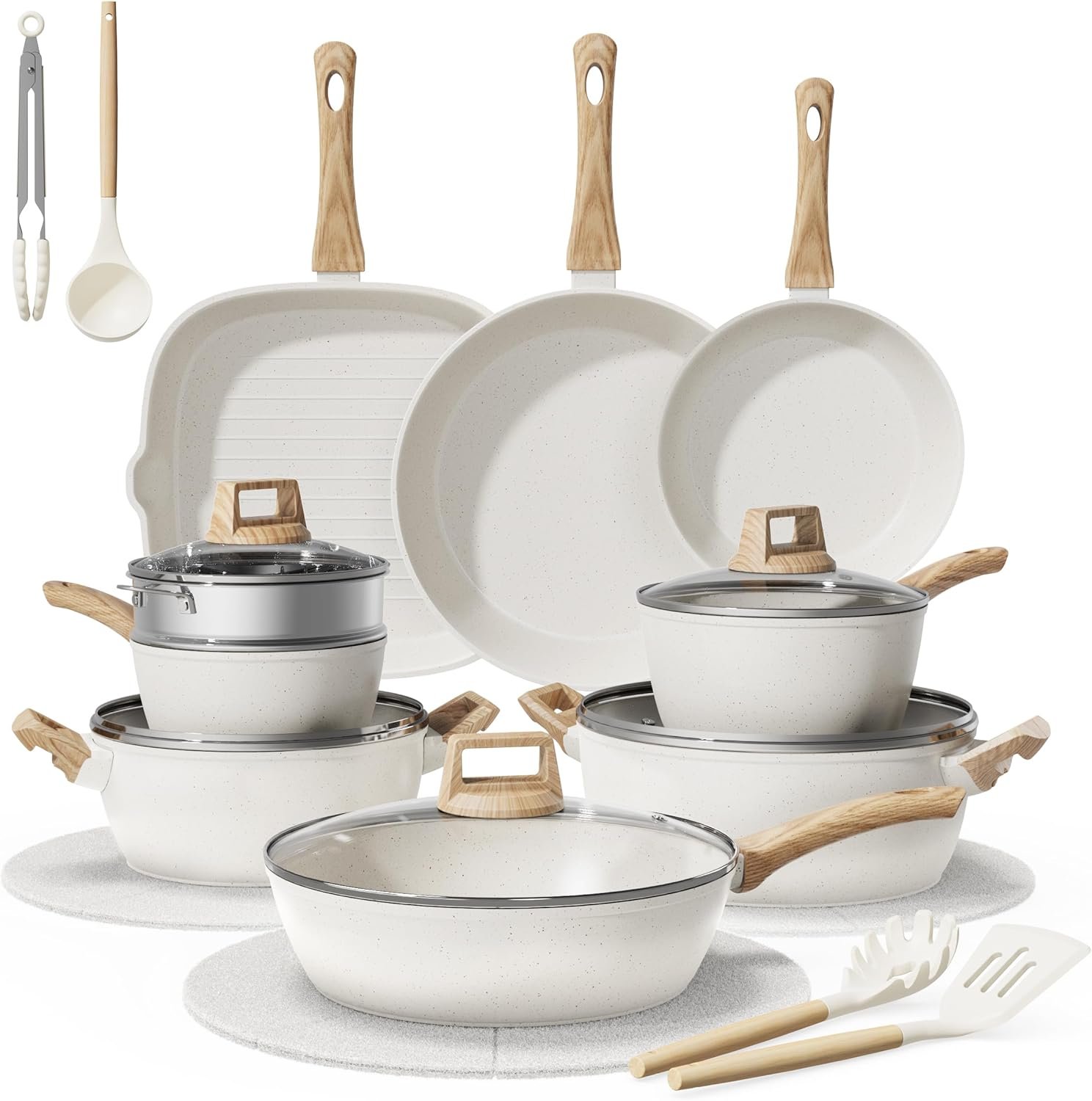 24-Piece Pots and Pans Set Non Stick, Titanium-Reinforced Ceramic Cookware Set, Long-Lasting Nonstick, PFAS-Free, Induction Compatible, Complete Kitchen Set for Everyday Cooking