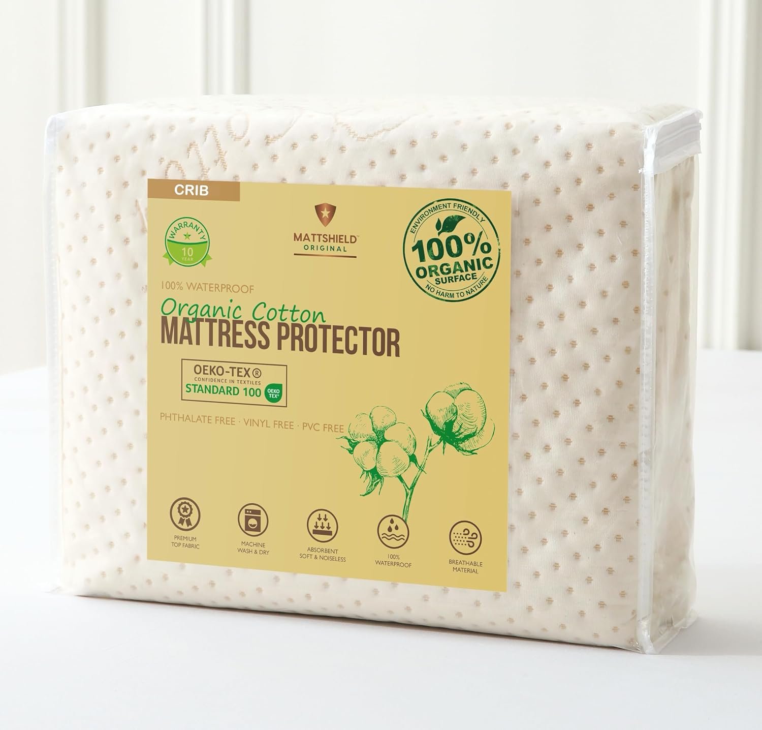 Luxury Organic Cotton Crib Mattress Pad – Skin Friendly, Waterproof, Breathable & Absorbent Mattress Protector – Ultra Thick 380GSM 3D Air Fabric – Fitted for Standard Baby Crib Size