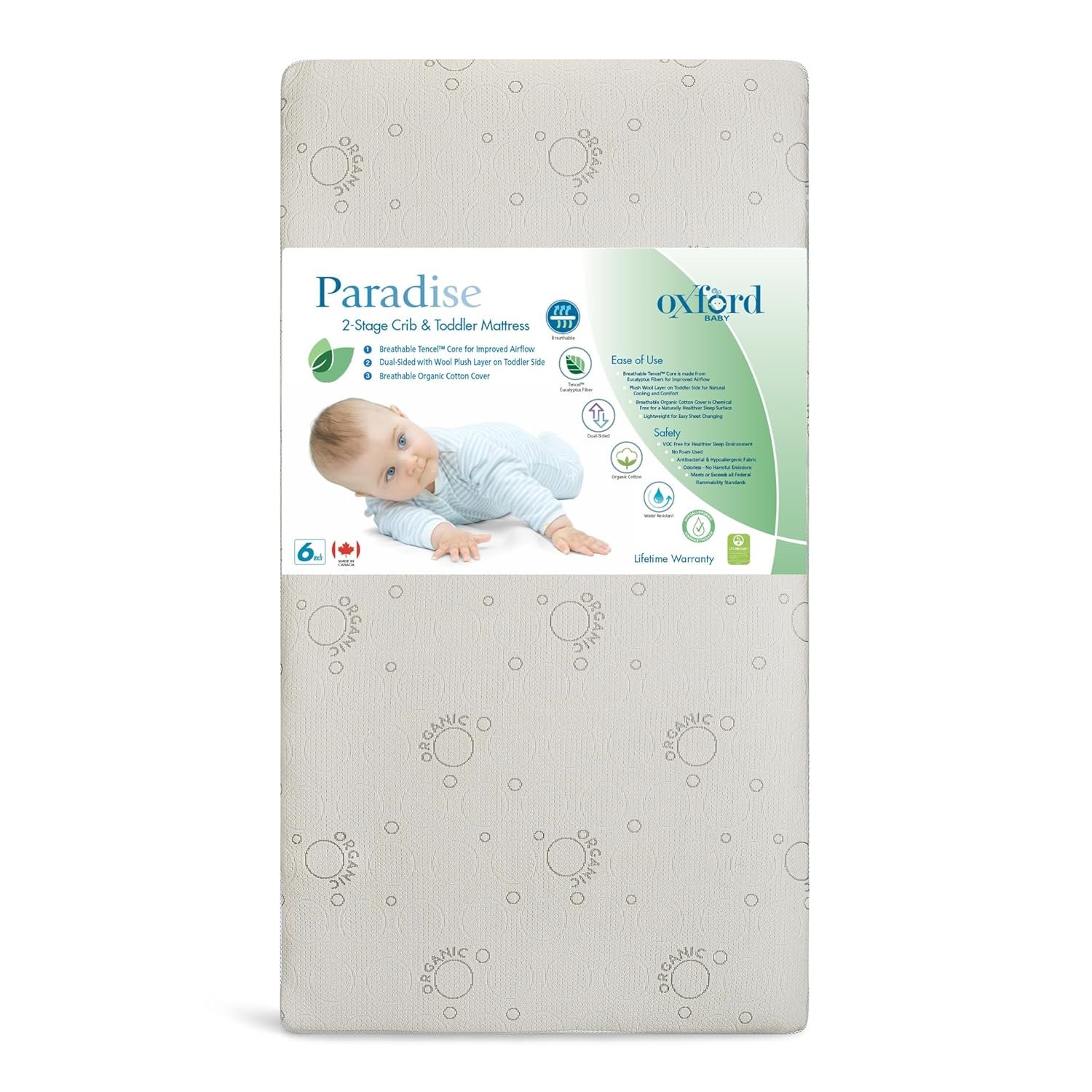 Oxford Baby Paradise Dual Stage Baby Crib Mattress, Water Resistant, Green Guard Gold Certified
