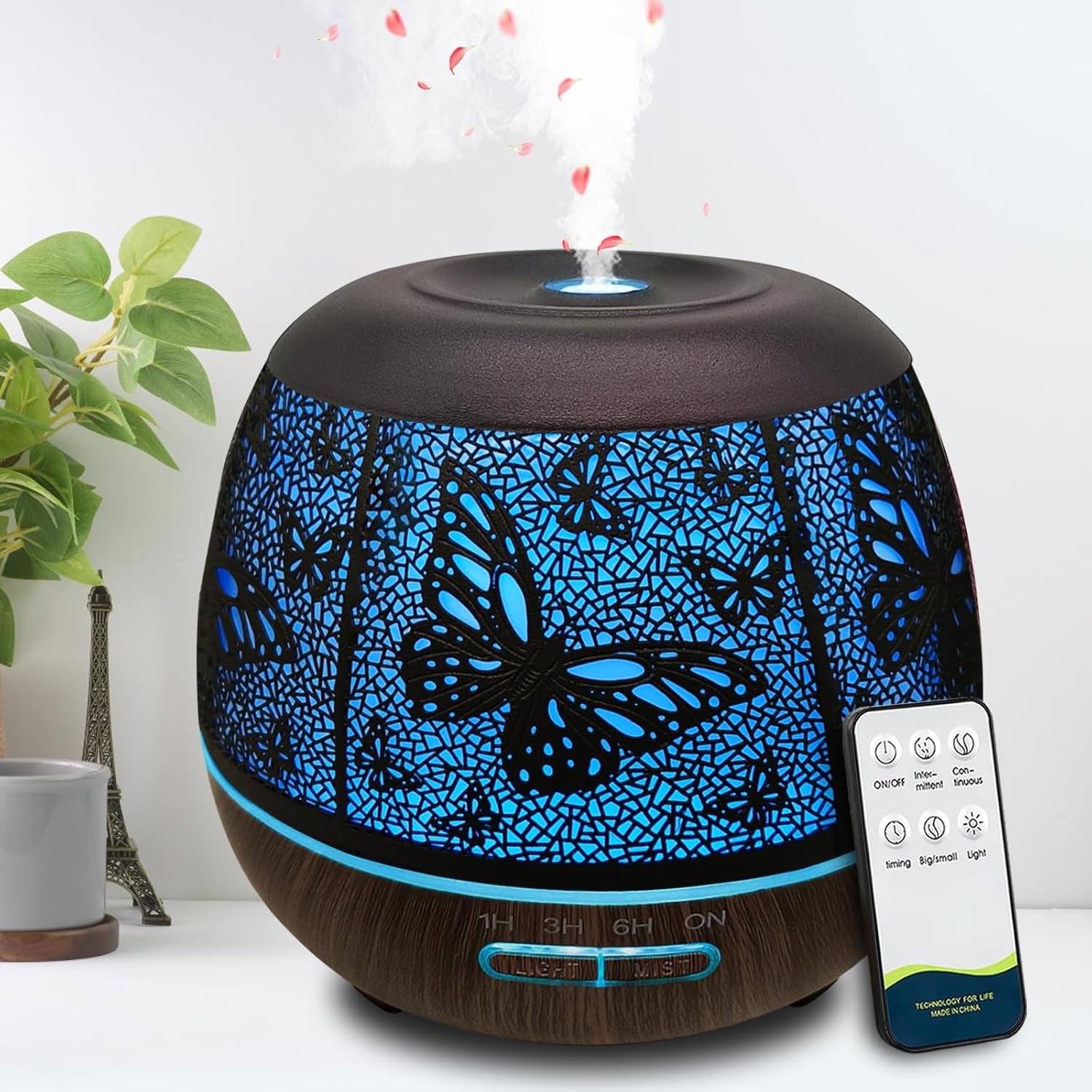 Diffusers for Essential Oils Large Room 400ml,Essential Oil Diffuser for Home with R/C,Cool Mist Humidifiers for Bedroom,7 Colors Changed & 3 Mist Mode Waterless Auto Off for Decor Butterfly