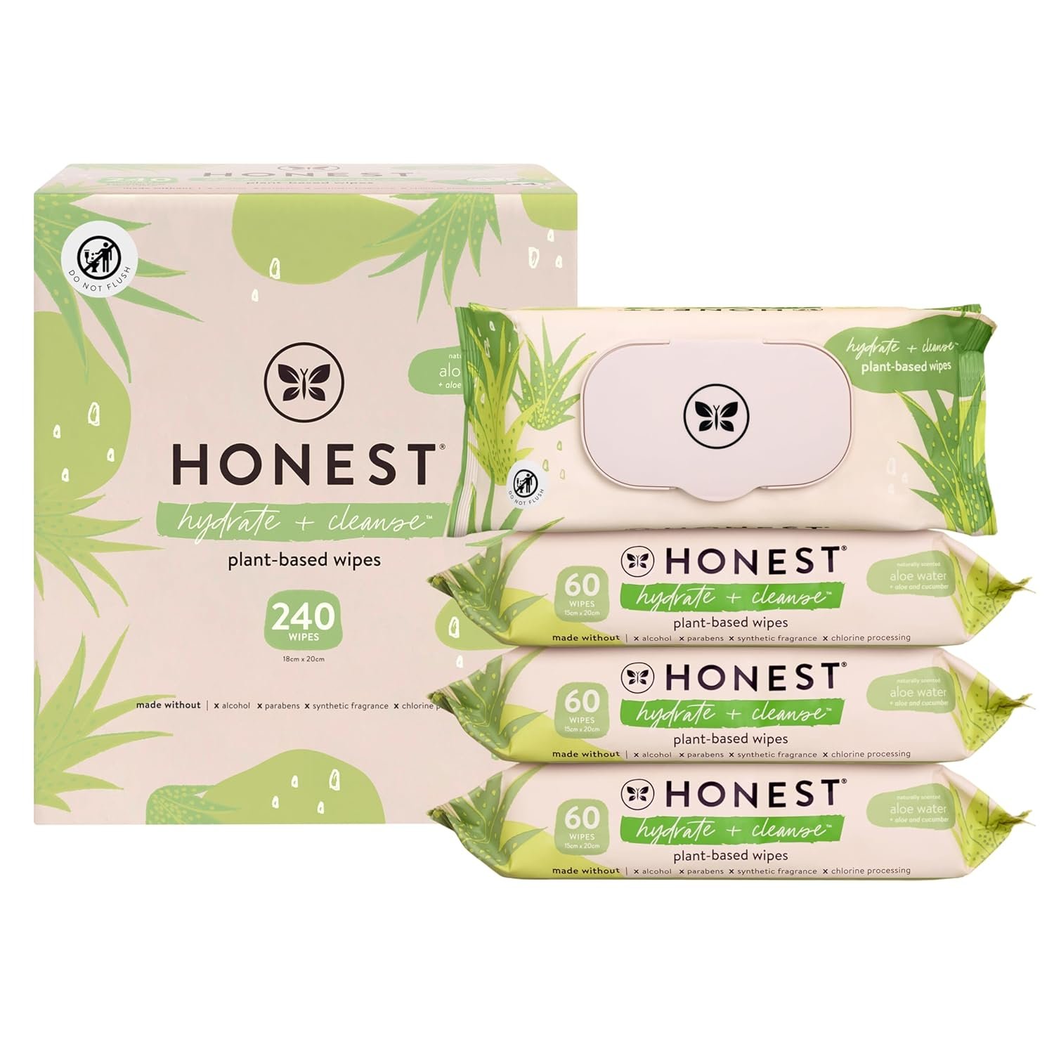 Hydrate + Cleanse, Benefit Wipes, Aloe + Cucumber, 240 Count