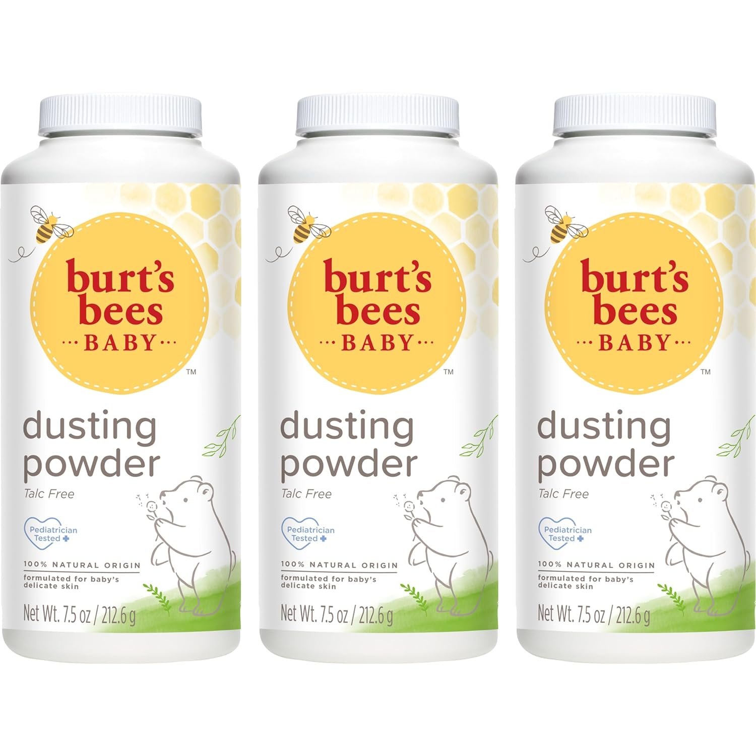 Burt’s Bees Baby Dusting Powder, 100% Natural Origin, Talc-Free, Pediatrician Tested, 7.5 Ounces, Pack of 3, Pack May Vary
