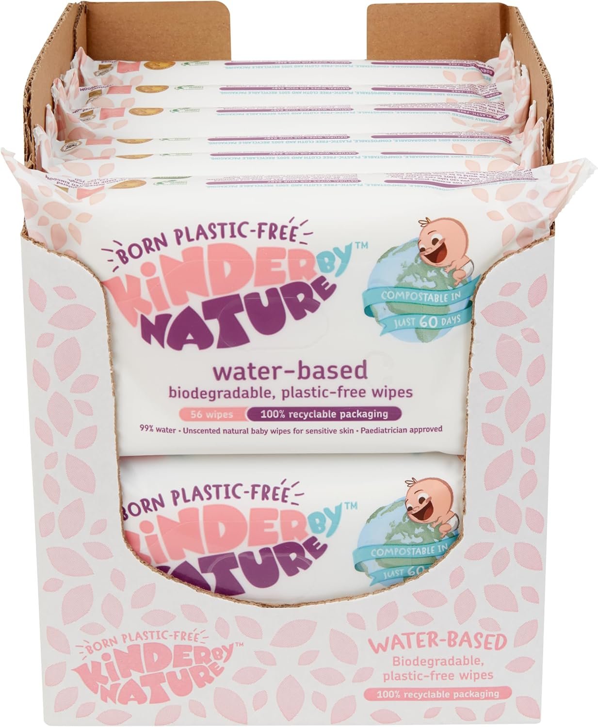Jackson Reece Kinder by Nature Water-Based Baby Wipes – 56 Count (Case of 12 packs)