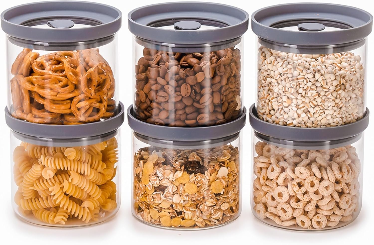 Glass Canisters with Airtight Lids Set of 6 (17.5 oz) – Borosilicate Glass Jars for Overnight Oats, Meal Prep & Pantry Storage, Stackable, BPA-Free, Dishwasher Safe Kitchen Containers