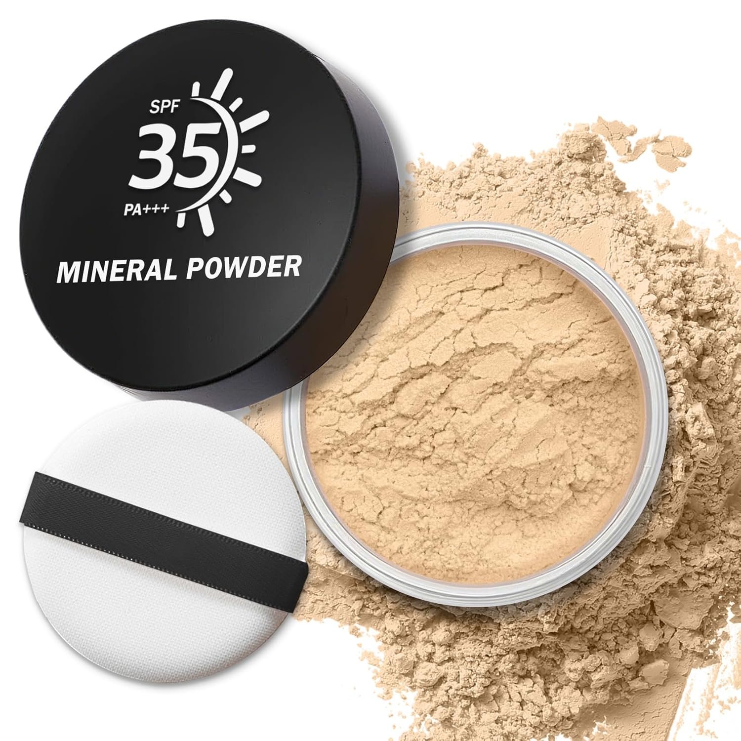 Mineral Powder Foundation, Loose Setting Powder Mineral Foundation Makeup, Lightweight Buildable Coverage for Face Natural Base Makeup 0.35 oz(01 Fair Light)