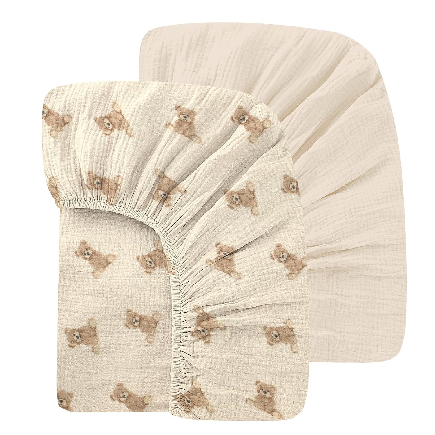 100% Organic Cotton 2 Pack 52×28 Inches Muslin Crib Sheets Fitted Crib Mattress Sheet for Baby Girls & Boys, Soft Boho Neutral Toddler Bed Sheets Fits Well Standard Size Crib Mattress 28×52 Inches