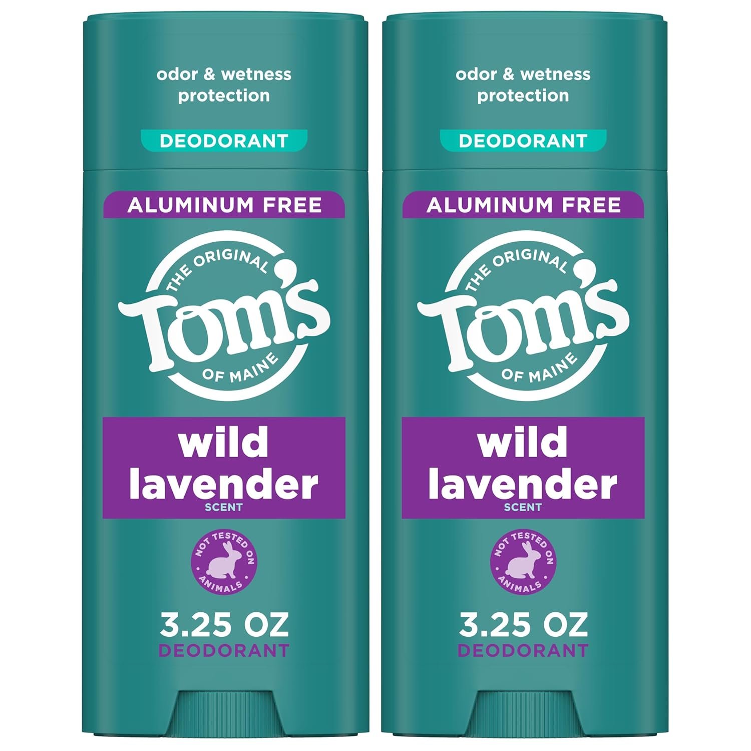 Tom’s of Maine Wild Lavender Natural Deodorant for Men and Women, Aluminum Free, No Artificial Fragrances, Dyes, or Preservatives, Baking Soda Free, 48-Hour Odor Protection, 3.25 oz (2 Pack)